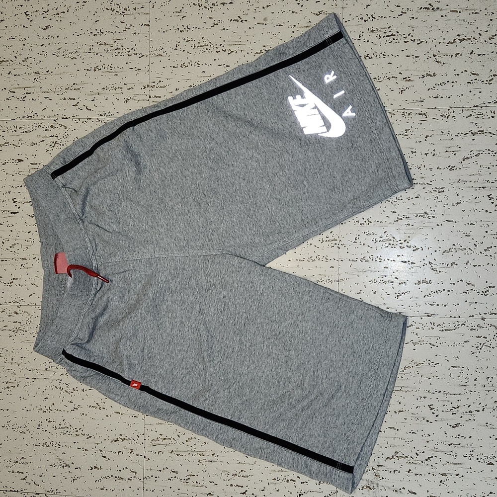 Nike Air Gray Reflective Logo Sweatpant Shorts with Black Side Stripes